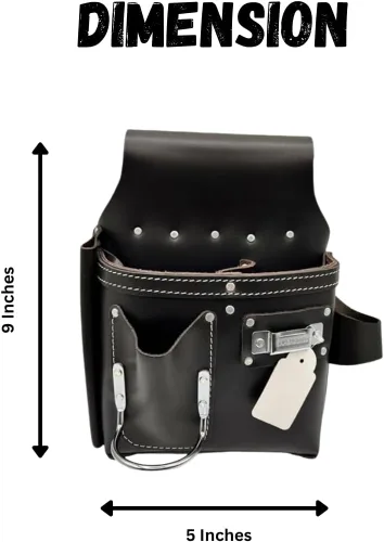 Vista 4 de Supreme Leather Bolsa de herramientas de 3 bolsillos para paneles de yeso con soportes para alicates, martillo y cinta métrica, especialmente