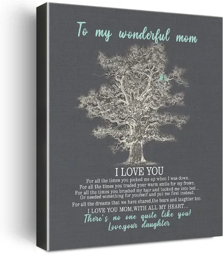 Vista 9 de Wailozco Decoración de pared para mamá, con texto en inglés "To Dear Mom", impresiones en lienzo enmarcadas, regalos para madre de hija