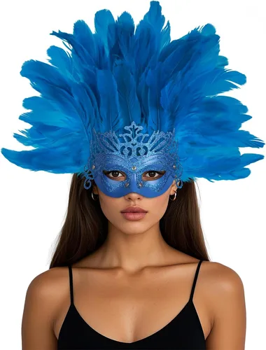 Vista 10 de Tocado de plumas para mujer, máscara de carnaval, tocado de plumas para carnaval, accesorios de fiesta de Mardi Gras