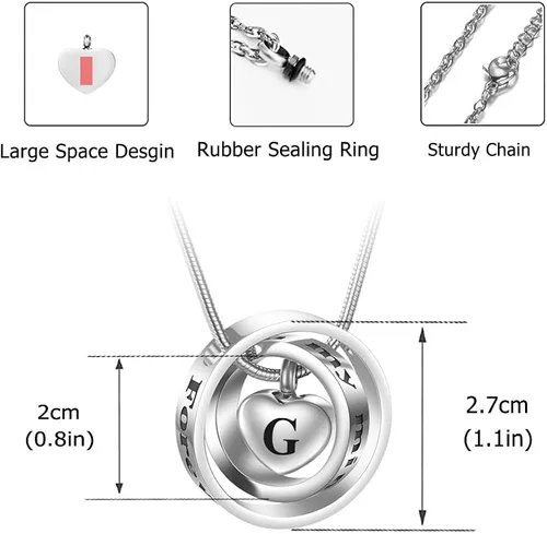 Vista 5 de Collar de urna para cenizas para mujer, collares de urna de anillo, joyería de cremación de cruz, collar de corazón para cenizas, joyería