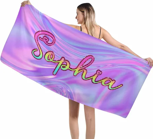 Vista 15 de MyPupSocks Toalla colorida personalizada para niños – Color arcoíris personalizada para viajes, playa, piscina y toallas de baño, toalla con nombre