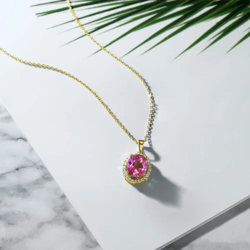 Vista 9 de Gem Stone King Collar con colgante de plata chapada en oro amarillo de 18 quilates de 0.433 x 0.354 in con piedra natal ovalada para mujer