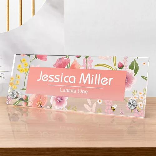 Vista 60 de Placa de identificación personalizada para escritorio, decoración de oficina de acrílico transparente con diseño de flores, decoraciones