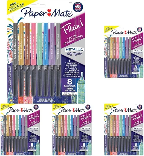 Vista 15 de Paper Mate Flair - Bolígrafos metálicos de punta de fieltro, colección City Lights, colores surtidos brillantes, tinta premium, 8