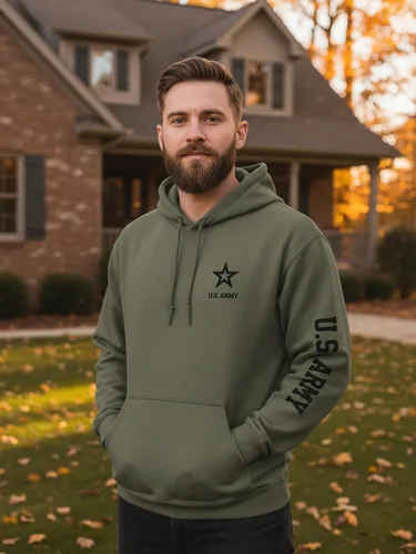 Vista 2 de zerogravitee Sudadera con capucha para adultos con estampado de manga negra del ejérc Verde(Military Green)