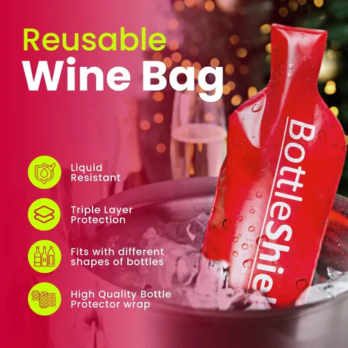 Vista 2 de Bottle Shield - Bolsa de viaje reutilizable con protector de vino (paquete de 3) – Traje de envoltura acolchada de burbujas – Funda de botella