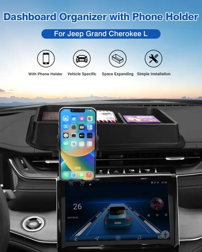Vista 2 de Autorder Soporte de teléfono para Jeep Grand Cherokee 2022 2023 2024 2025/Grand Cherokee L 2021 2022 2023 Organizador de tablero de consola central