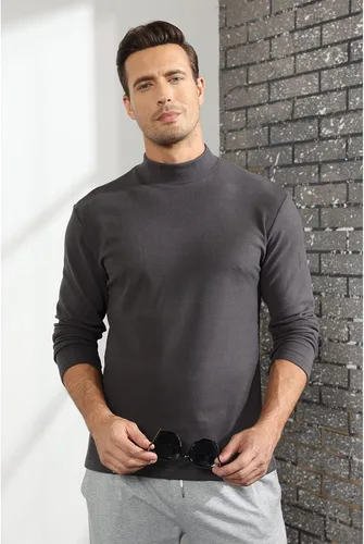 Vista 6 de Rela Bota Suéter de manga larga con cuello alto para hombre, diseño básico, elástico, ajustado