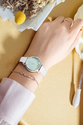 Vista 6 de SK - Reloj de pulsera para mujer, correa de piel, de cuarzo, reloj de lujo japonés de cuarzo.