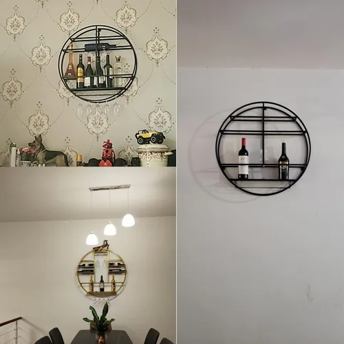 Vista 5 de Estante colgante para copas de vino montado en la pared, Estante para copas de vino para barra de cocina, soporte de exhibición redondo de la taza