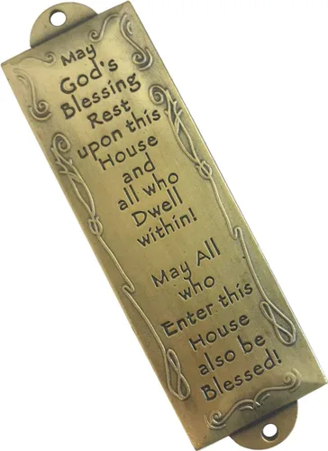 Vista 7 de Holy Land Market Elijah El Profeta Bendición para Casa u Oficina Mezuzá Funda de bronce, diseño de bendición de la casa de Elijah The Prophet