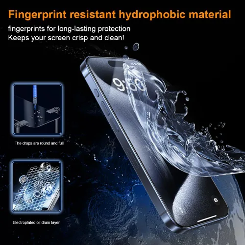 Vista 6 de OneFish Protector de pantalla para iPhone 14Plus/13Pro Max, película de vidrio templado HD Clarity dureza 9H+, con marco de instalación sin