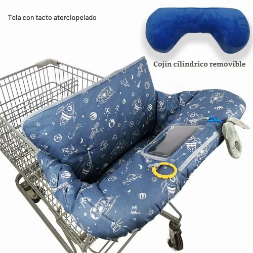 Vista 2 de Funda para carrito de compras para bebé/niño, acogedora funda para silla alta, nave espacial azul