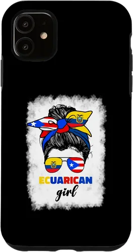 Vista 8 de Funda para iPhone 16, mitad ecuatoriana y puertorriqueña Rico Ecuador Flag Girl Mix