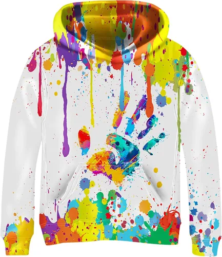 Vista 31 de Linnhoy Sudaderas con capucha para niños y niñas con estampado digital 3D de 6 a 15 años Cbai Blanco