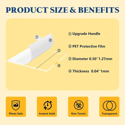 Vista 3 de vimiroo Puntos Adhesivos de Doble Cara de 0.5'', 75 Piezas de Masilla Adhesiva de Montaje Transparente, Masilla Adhesiva Impermeable Sin Residuos