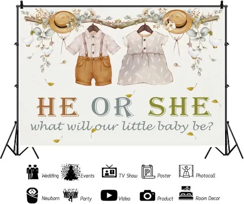 Vista 4 de Telón de fondo para fiesta de revelación de género con texto en inglés «What Will Our Little Baby Be Photografía» de 5 x 3 pies, pancarta