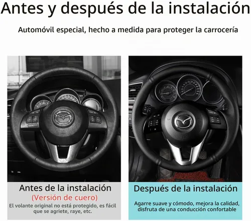 Vista 5 de Funda para volante de piel de microfibra cosida a mano, ajuste personalizado, para Mazda 3 2014-2016 Mazda 6 2014-2016 Mazda 2 2015-2017 CX-3