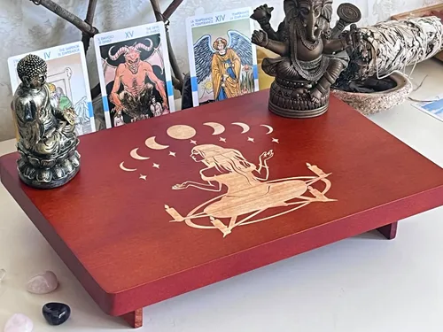 Vista 5 de Mesa de altar, mesa de meditación, mesa de altar pequeña, altar de bruja de madera, mesa de altar wiccana, santuario budista, pentáculo de bruja
