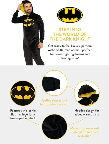 Vista 6 de DC Comics Pijama de Batman para hombre Mameluco para adultos Tallas S a XXL