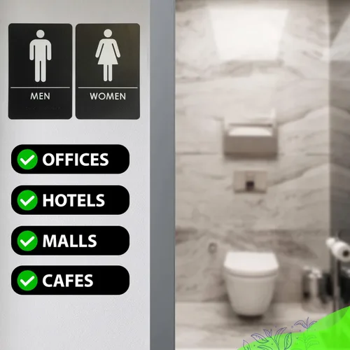 Vista 5 de Hecho en EE.UU. - Letreros de Baños para Hombres y Mujeres Compatibles con ADA, Señales de Puertas de Baño para Oficinas, Negocios y Restaurantes