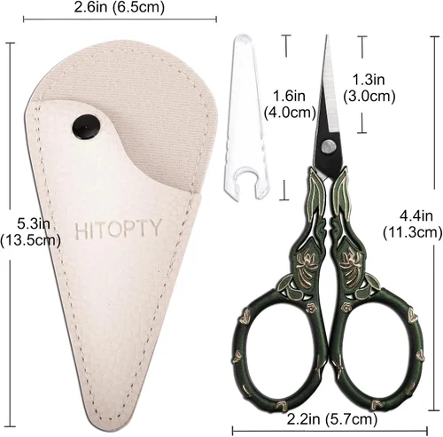 Vista 2 de Tijeras de costura vintage con tapa, tijeras pequeñas multiusos, mini tijeras para manualidades, costura, detalle de punto de cruz, tijeras de hilo