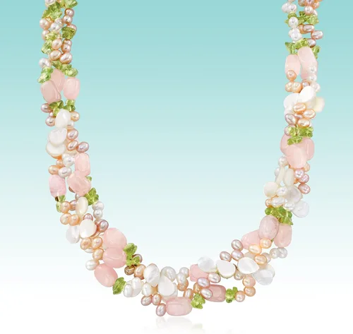 Vista 5 de Ross-Simons Collar Torsade de perlas cultivadas multicolor de 0.157-0.197 in y múltiples piedras preciosas con plata de ley. 19 pulgadas, Perla