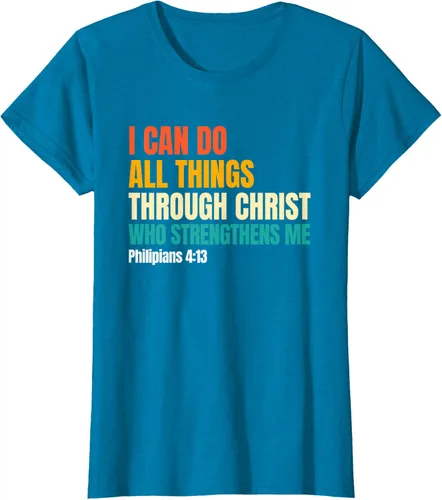 Vista 60 de I Can Do All Things Through Christ Christian Faith Camiseta, Negro, S