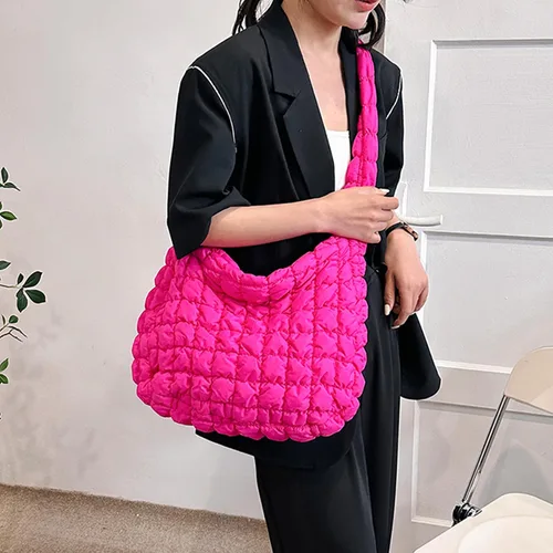 Vista 9 de Bolsa acolchada para mujer, bolsa de hombro acolchada, bolso grande tipo hobo ligero, de nailon acolchado