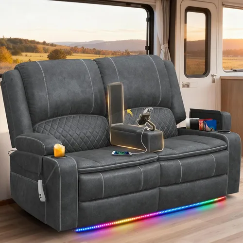 Vista 30 de Sofá reclinable de 3 plazas, sofá reclinable con consola elevable (tela, azul) Reclining Sofa with USB Removable Armrest, RV Sofa with Cup Holder
