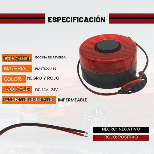 Vista 6 de Alarma de respaldo para automóvil, 12 V/24 V, 105 dB, bocina de respaldo de advertencia automática, sonido inverso con cable/luz, sonido resistente