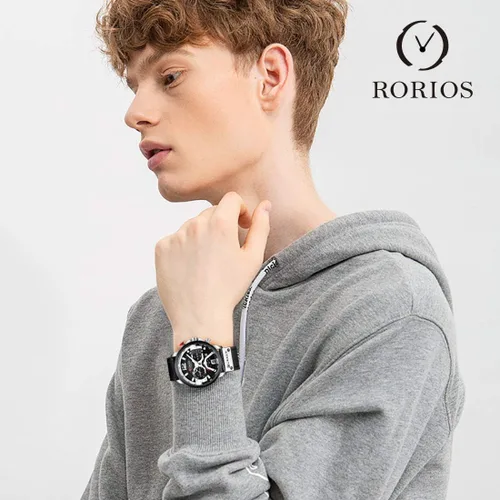 Vista 2 de RORIOS Reloj de pulsera cronógrafo con fecha con correa de cuero multifunción dial analógico para hombre