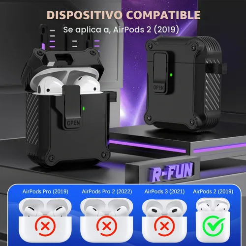 Vista 4 de R-FUN for AirPods 2 Case Cover with Lock Magnetic Lid, Black