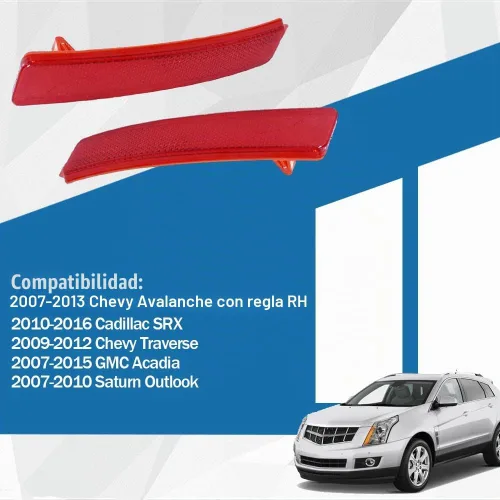 Vista 2 de Lámparas reflectoras de parachoques trasero izquierdo y derecho para Cadillac SRX 2009-2012 Chevy Traverse 2007-2015 GMC Acadia 2007-2010 Saturn