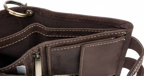 Vista 4 de FLW Cartera de cuero genuino de bolsillo con cadena de 20 pulgadas de largo para colgar, Marrón oscuro