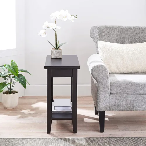 Vista 4 de Leick Home Laurent - Mesa auxiliar, madera maciza, estante inferior, estrecho, fácil de montar, para sala de estar/dormitorio, negro, 24.0 pulgadas