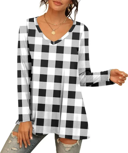 Vista 51 de AWULIFFAN Blusa tipo túnica holgada de manga larga con cuello redondo para mujer