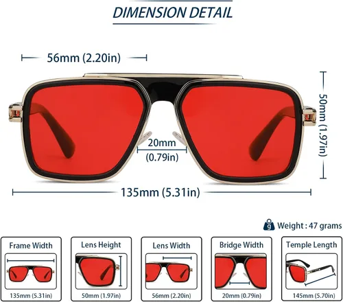 Vista 4 de Freckles Mark Lentes de sol retro de moda para hombres y mujeres, tonos vintage de los años 70, estilo italiano, cuadrados, de metal