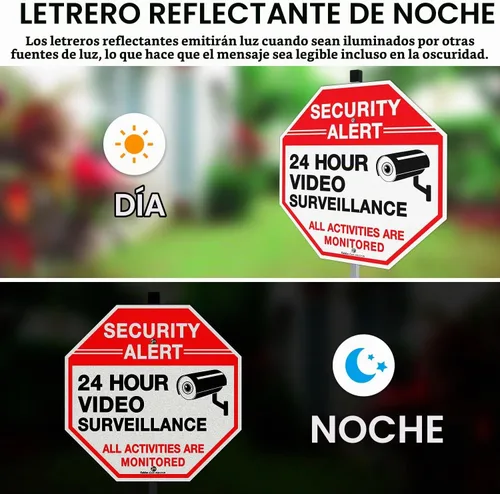 Vista 5 de Faittoo Letrero de seguridad para videovigilancia con estaca de 36 pulgadas para exterior, aluminio pesado libre de óxido, reflectante, resistente a