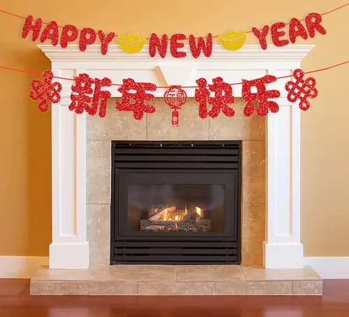 Vista 4 de Hying 21 pancartas de Año Nuevo chino, decoraciones colgantes para festivales de primavera 2024, guirnalda de feliz año nuevo, guirnalda de nudo