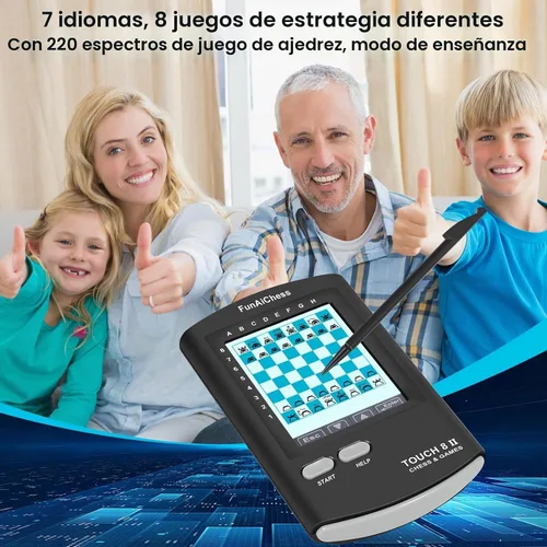 Vista 8 de Tablero de ajedrez electrónico de mano 8 en 1, juego de ajedrez electrónico portátil para adultos, niños y principiantes, aprenden y viajan con Negro