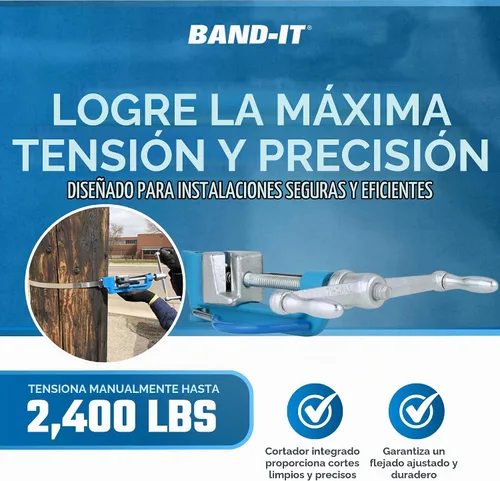Vista 3 de Herramienta de bandas BAND-IT C00169 Tensor de flejado galvanizado y de acero inoxidable con cortador incorporado para aplicaciones industriales