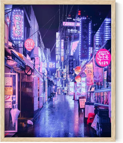 Vista 15 de RipGrip Arte de pared de neón, póster de ciudad de Seúl Corea, decoración de dormitorio para niños adolescentes, pósteres estéticos