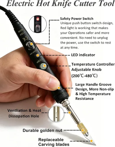 Vista 4 de Herramienta eléctrica de corte de cuchillo caliente de 80W, cortador de Verde