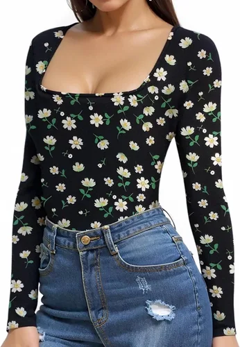 Vista 3 de MANGOPOP Body de manga larga con cuello cuadrado para mujer