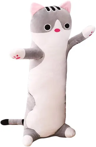Vista 8 de Almohada larga de felpa de gato, suave, peluche, diseño de animales
