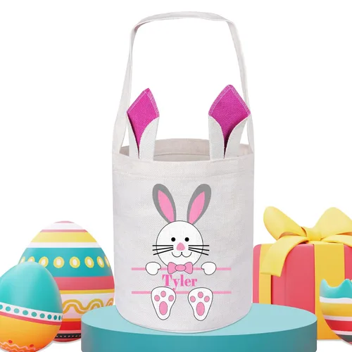 Vista 21 de Touber Cesta de Pascua, canastas de Pascua de algodón personalizadas para niñas y niños, rectangular, cestas de caza de huevos de Pascua con orejas