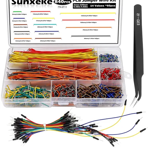 Vista 10 de Juego de 560 piezas de placa de circuito PCB, 14 cables de puente con tabla de pan y pinzas, adecuado para experimentos eléctricos de bricolaje