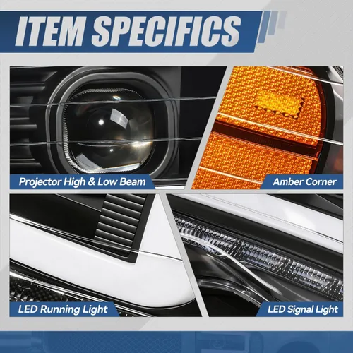 Vista 4 de Auto Dynasty Faros LED DRL Compatible con 2002 2003 2004 2005 Dodge Ram 1500 2500 3500, Señal de Giro Secuencial, Faros Proyectores Negros