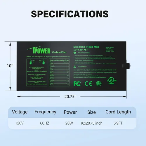 Vista 6 de iPower Alfombrilla térmica de siembra de 10 x 20.75 pulgadas, película de carbono mejorada, cálida, impermeable, para interiores, germinación